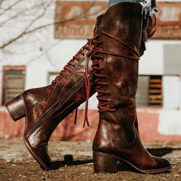 Freebird by Steven Shoes - FREEBIRD BY STEVEN COSMO COGNAC DISTRESSED LEATHER BACK LACE UP CORSET BOOT